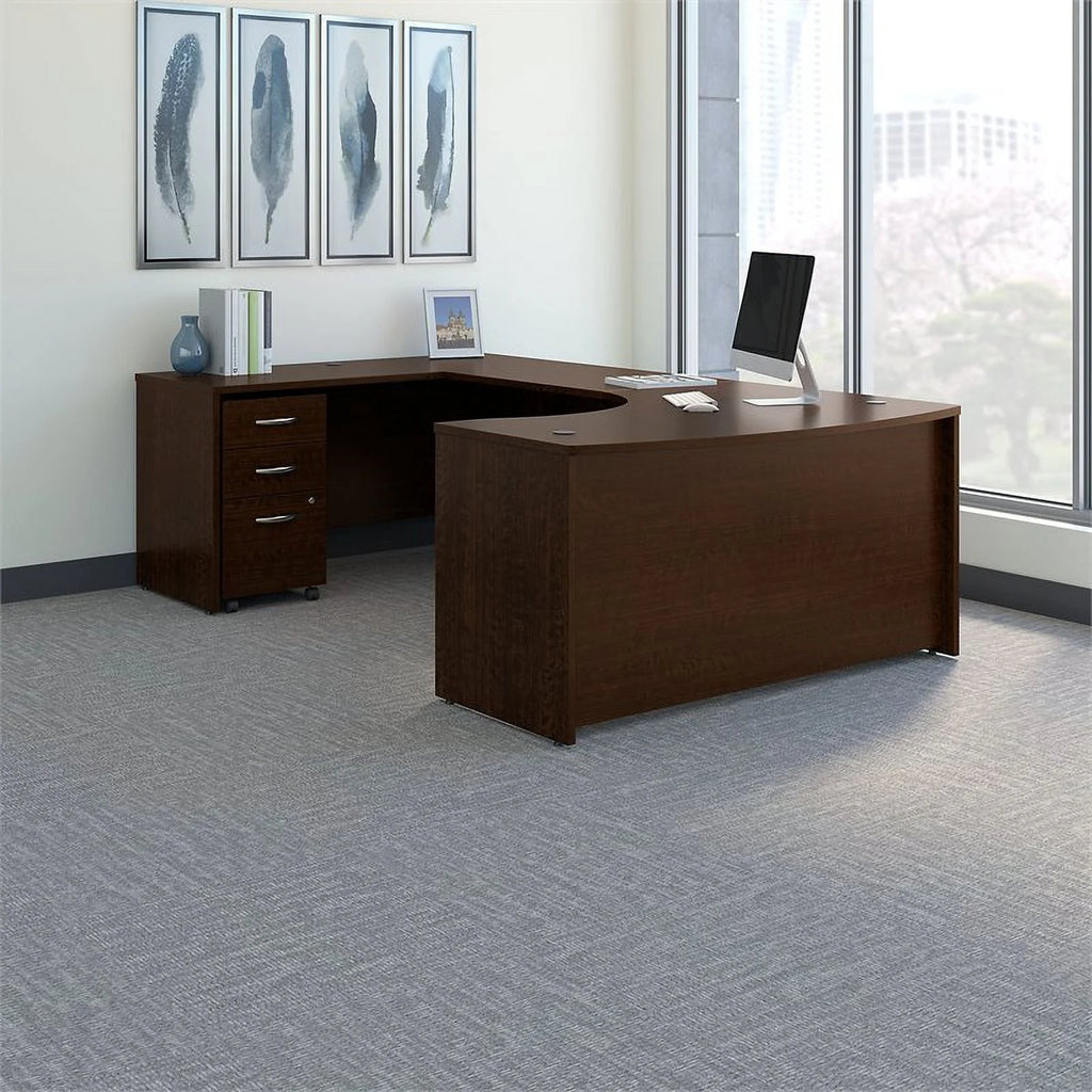 Left Hand U-Shaped Desk with Mobile File Cabinet in Mocha Cherry K1426