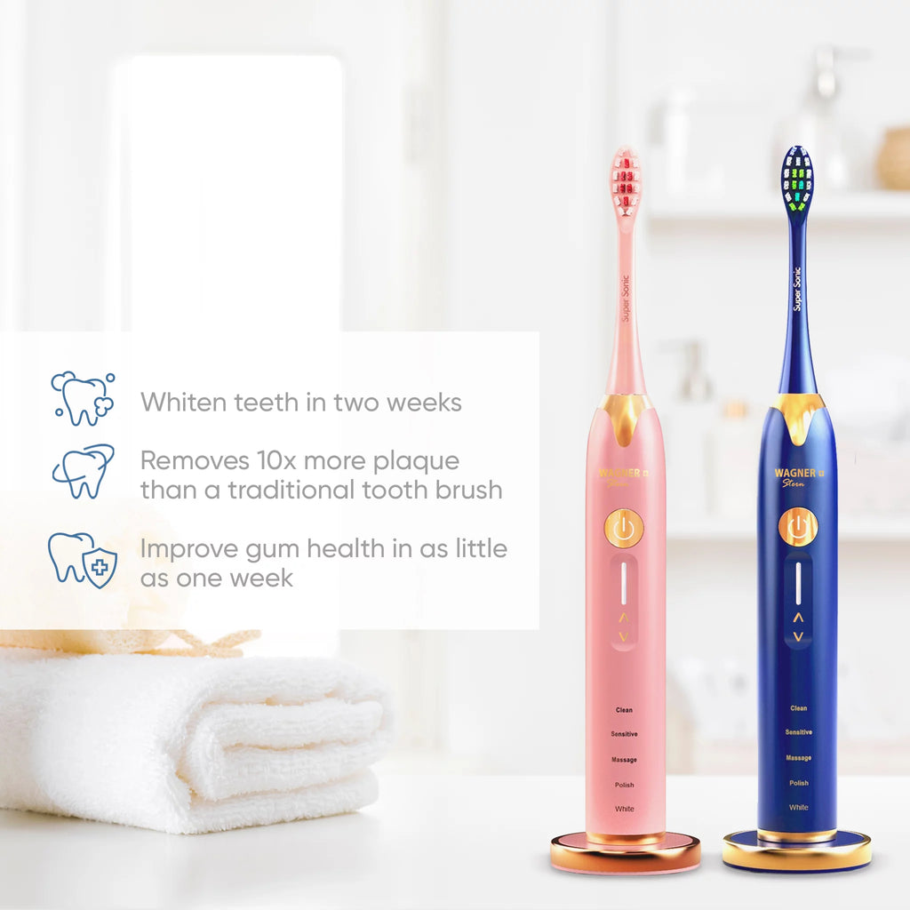 2 Electric Toothbrushes with Pressure Sensor, 5 Brushing Modes, Pink/Blue G9357