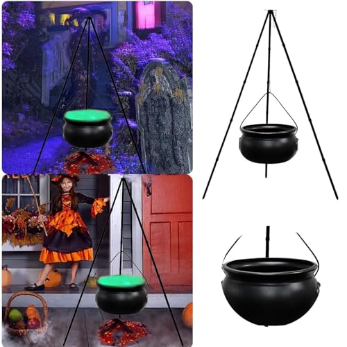 Black Plastic Cauldron with Tripod Stand L367024