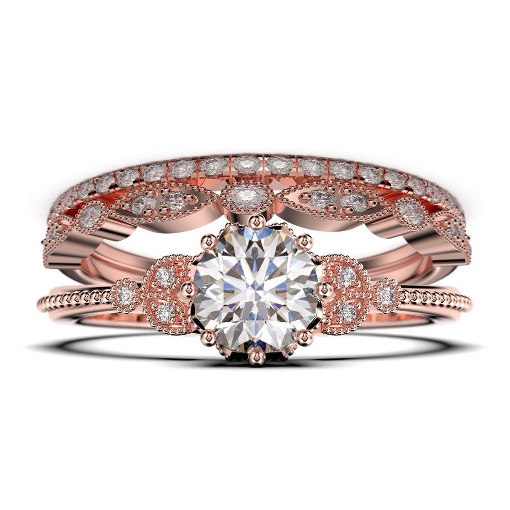 2.25 Carat Round Cut Diamond Moissanite Floral Engagement Ring In 925 Sterling Silver With 18K Rose Gold Plating A774768