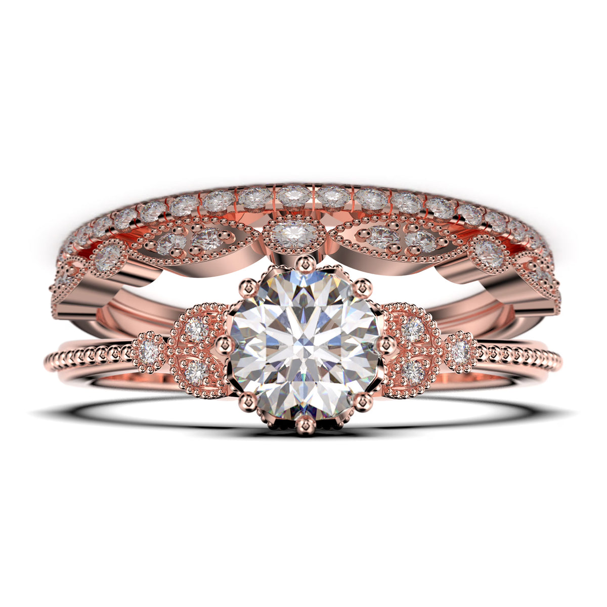 2.25 Carat Round Cut Diamond Moissanite Floral Engagement Ring In 925 Sterling Silver With 18K Rose Gold Plating A774768