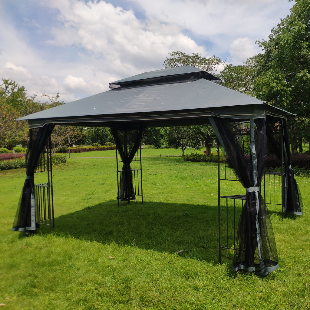 Gray Outdoor Patio Gazebo Canopy Tent with Ventilated Double Roof and Mosquito Net Y680