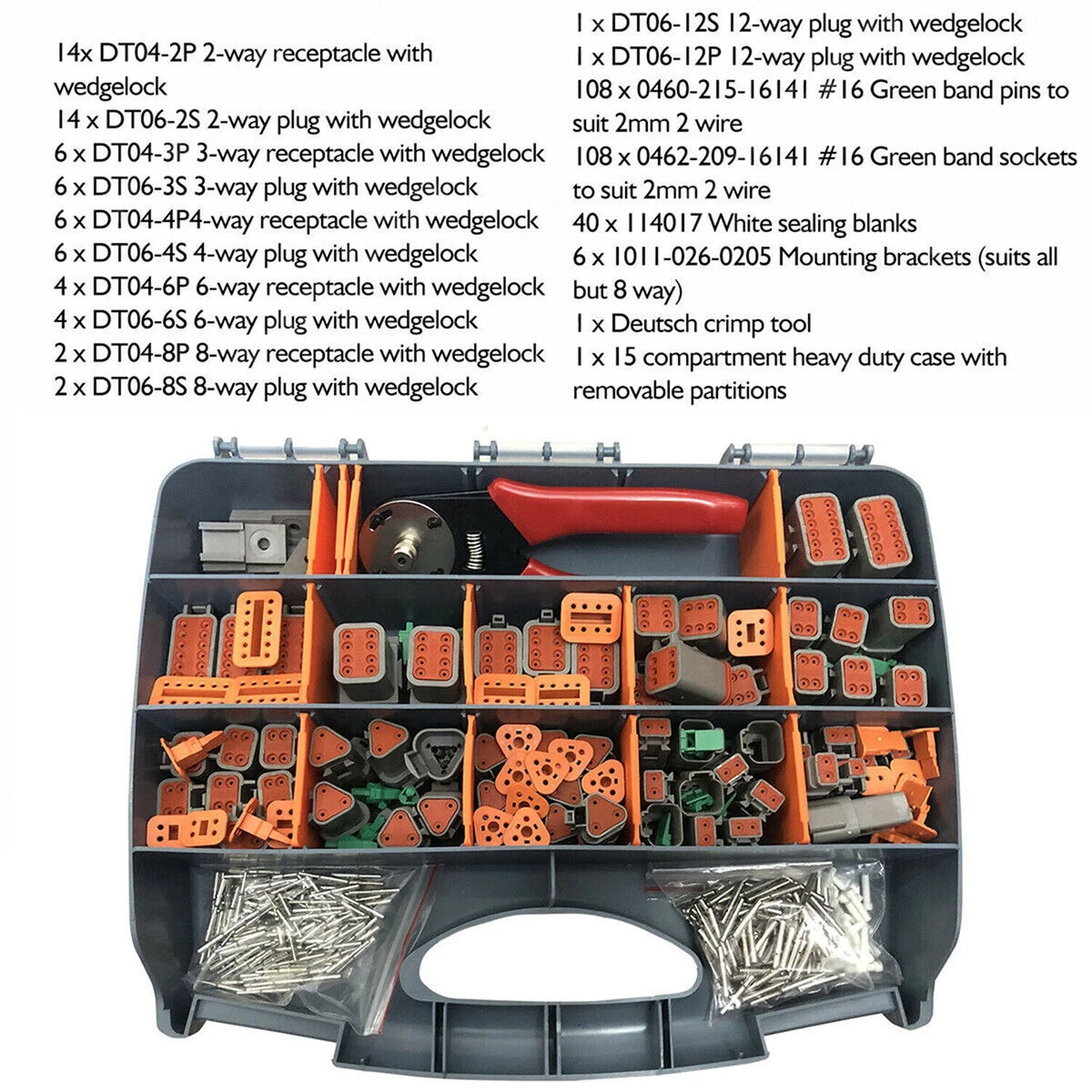DT Connector Plug Kit, 2 3 4 6 8 Pin Automotive Electrical Connectors with Crimp Tool U6155