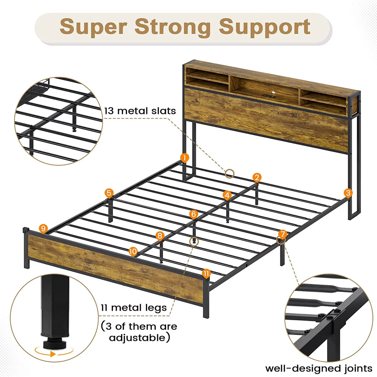 Queen RGB Led Light Metal Platform Bed with Storage Headboard C573130