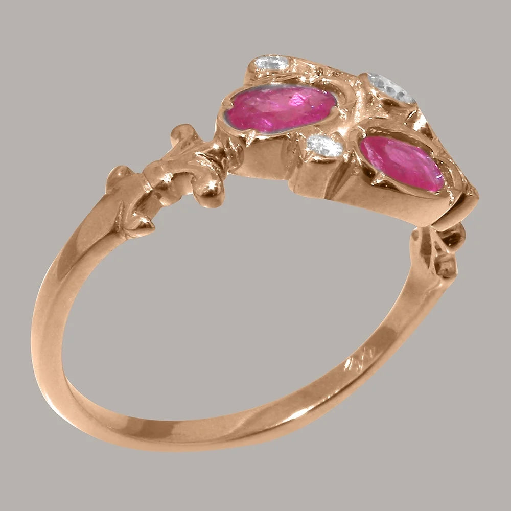 9k Rose Gold Ring with Natural Diamond & Ruby D997603