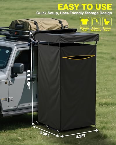 Shower Tent with Roof Rack, Foldable Floor Mat, LED Light Strip, 3.3ft*3.3ft*5.5ft Y85292