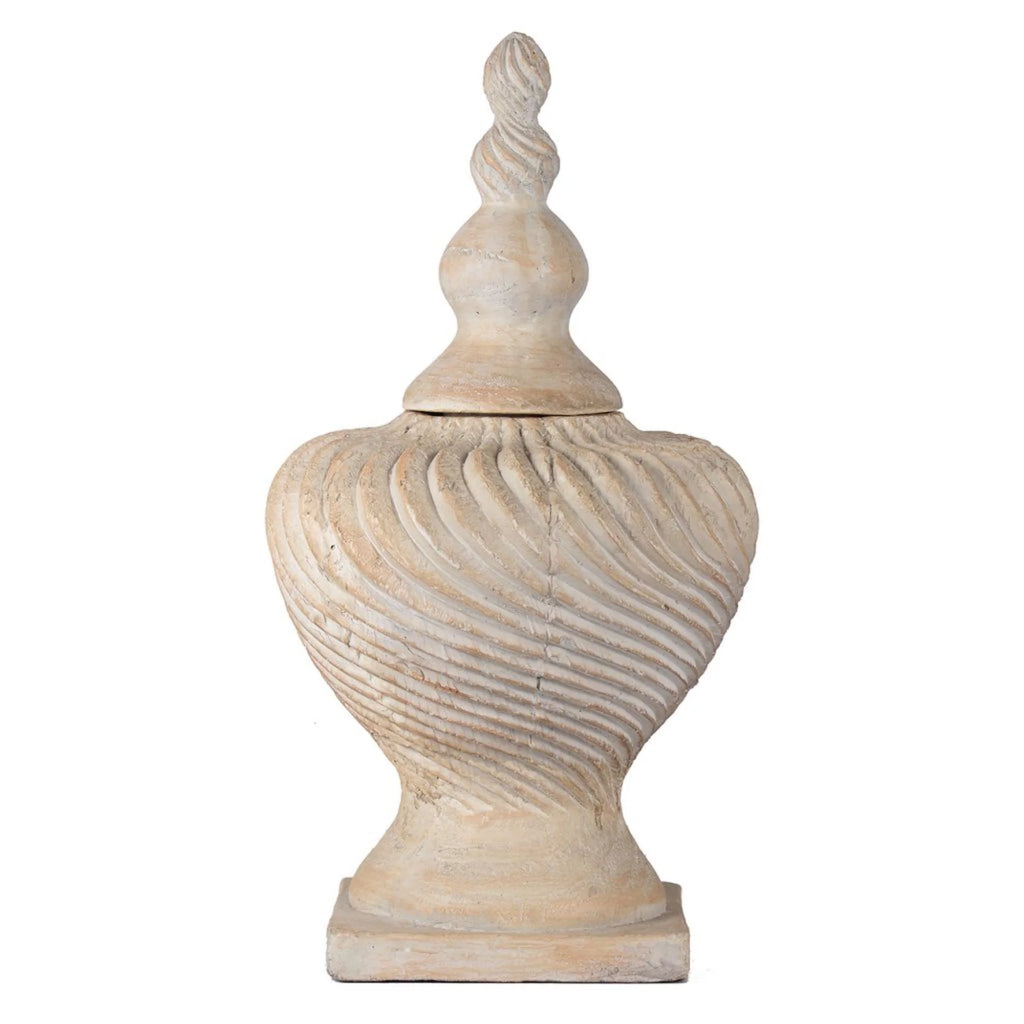 21" Beige Distressed Geometric Lidded Vase K671590