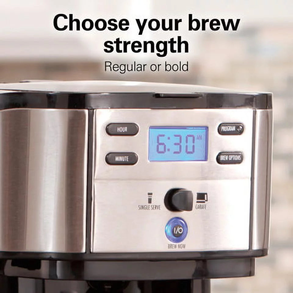 2-Way Coffee Maker, Single-Serve or 12 Cups, Glass Carafe, Black L29483