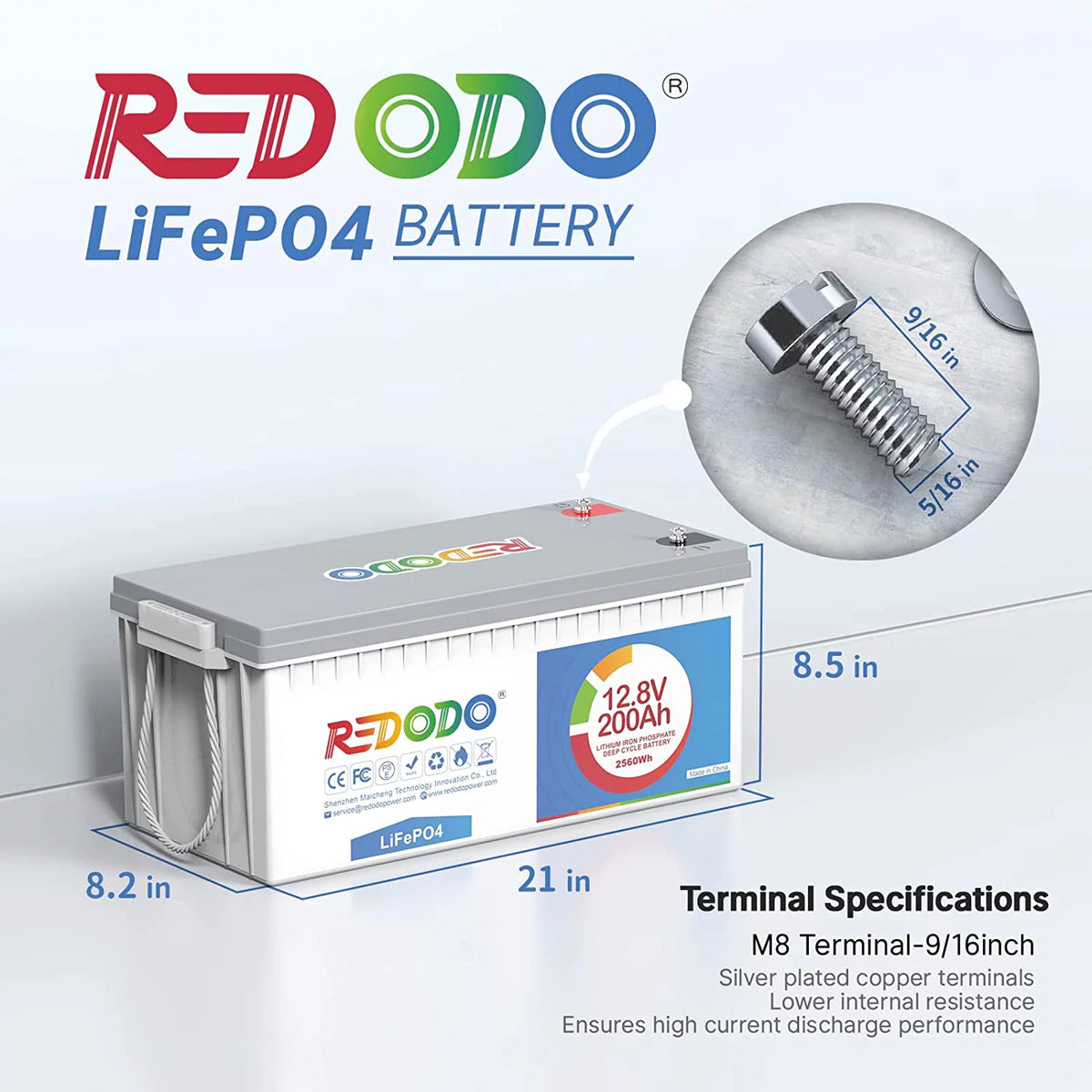 12V 200Ah LiFePO4 Deep Cycle Lithium Battery V6031
