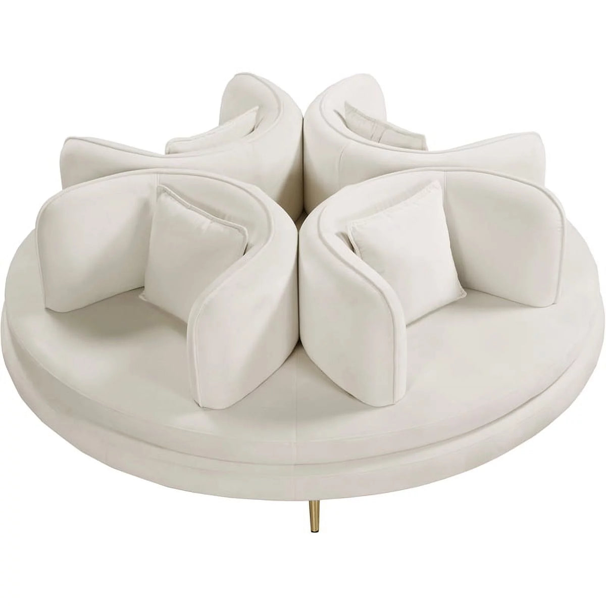 Cream Velvet Roundabout Sofa with Gold Iron Legs G7458