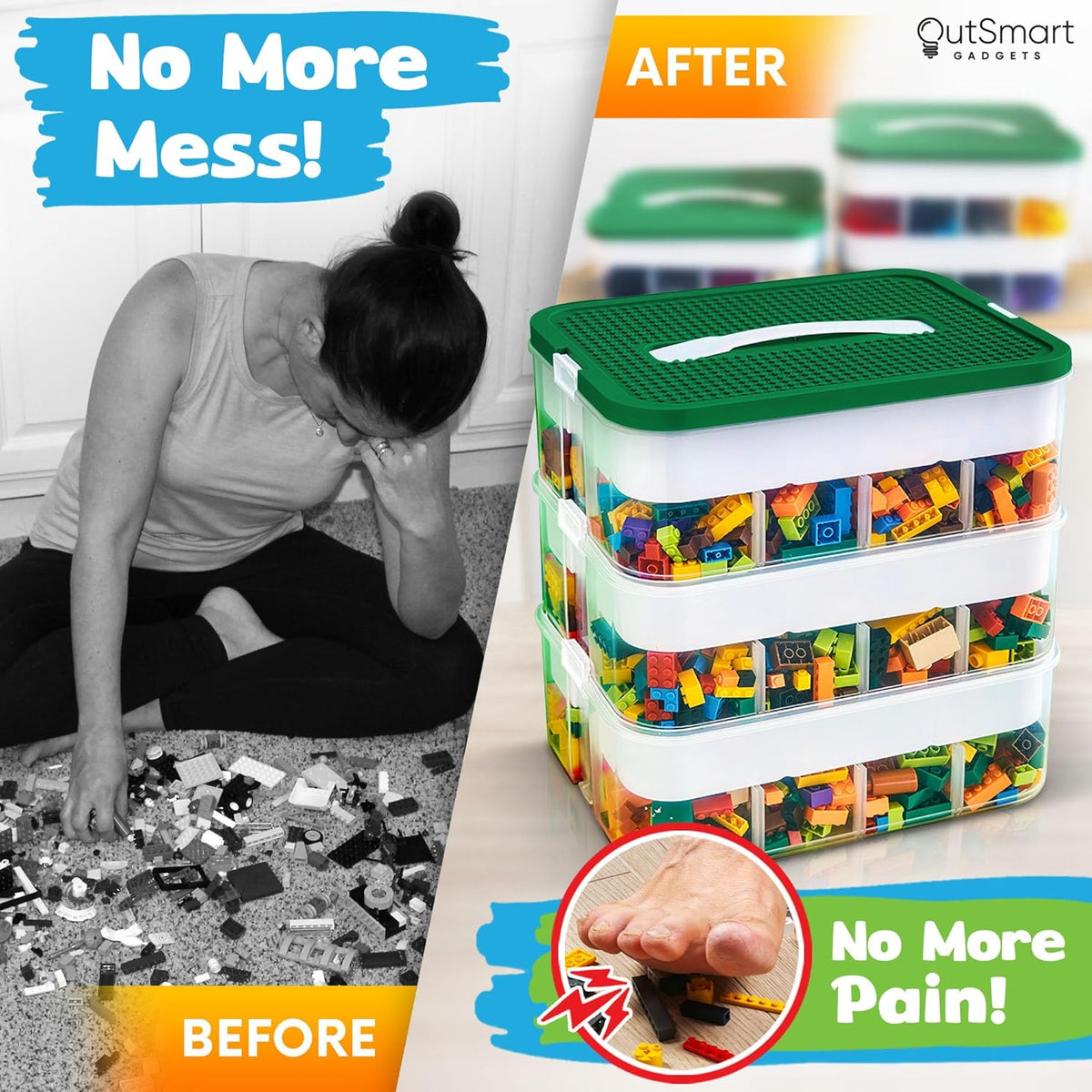 3 Layers Plastic Stackable Toy Storage Organizer Bin with Adjustable Compartments X6840