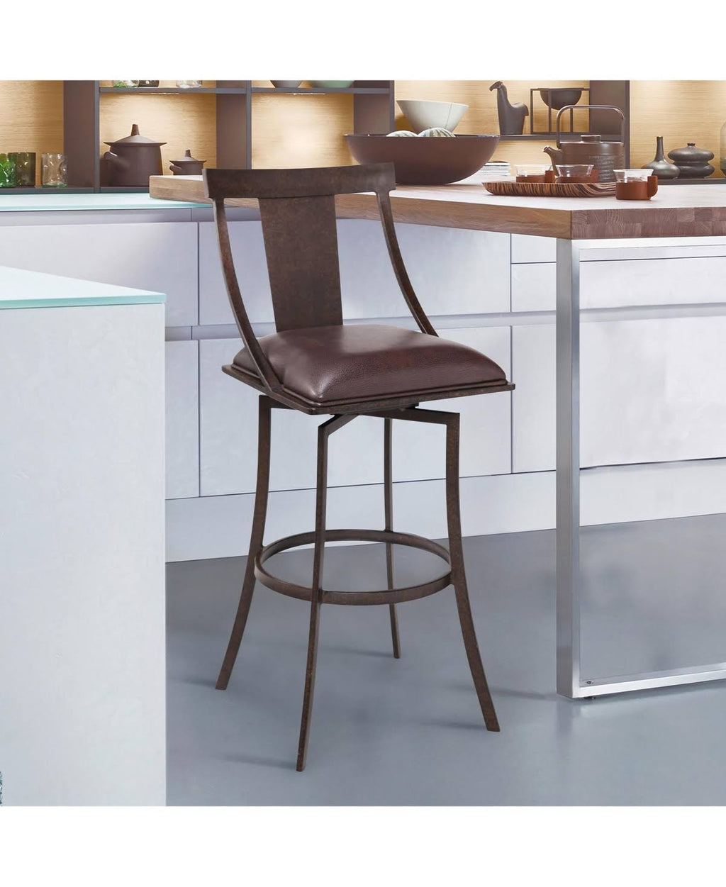 Matte Black Vintage Grey Faux Leather Bar Height Barstool R15096