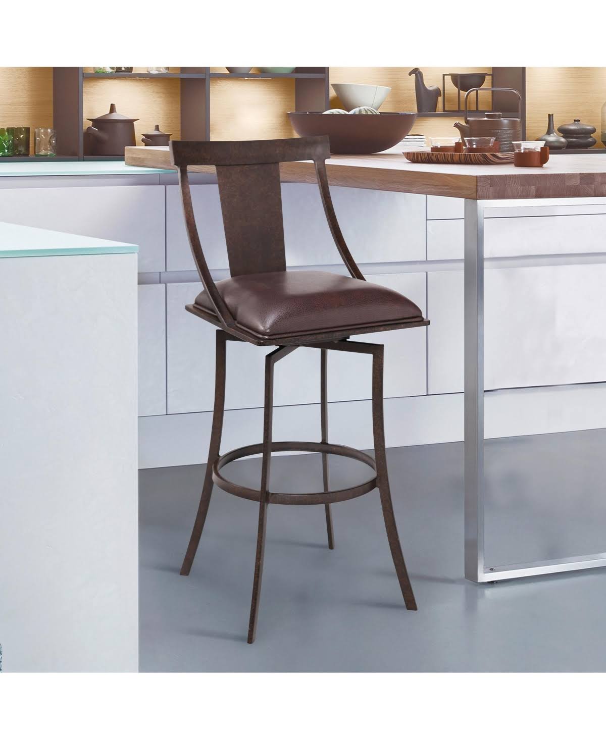 Matte Black Vintage Grey Faux Leather Bar Height Barstool R15096