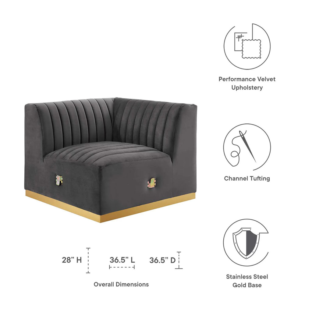 Gold Gray Performance Velvet Left Corner Chair D8065
