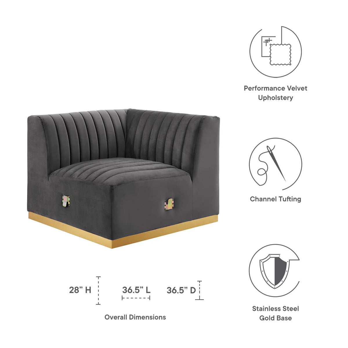 Gold Gray Performance Velvet Left Corner Chair D8065