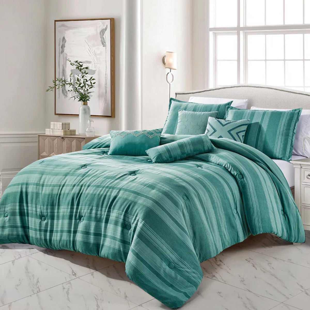 King Green 7 Piece Bedding Comforter Set L30671