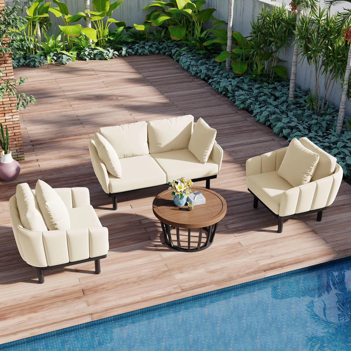 4-Piece Outdoor Sofa Set with Acacia Wood Coffee Table X702