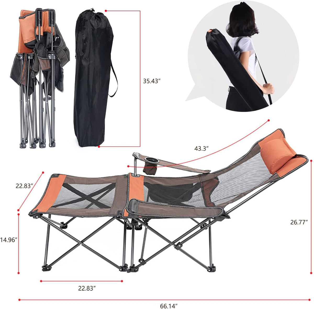 Folding Reclining Camping Chair with Footrest Z91899