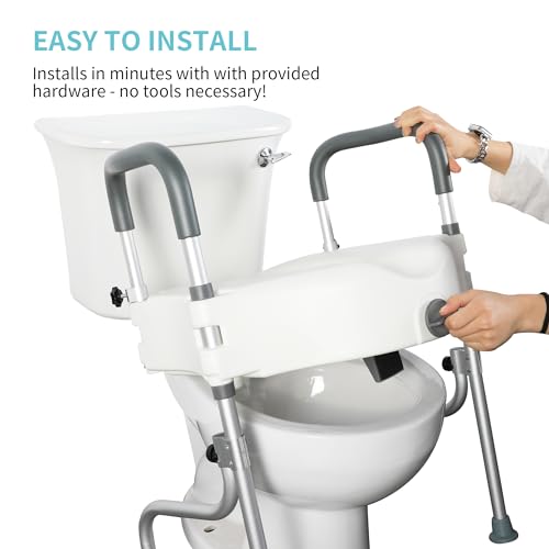 4.5in Raised Toilet Seat with Handles, Heavy Duty Support up to 330lbs, Adjustable Legs W8657