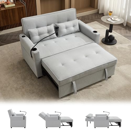 White 3-in-1 Convertible Loveseat Sleeper Bed with Pillow Y31080