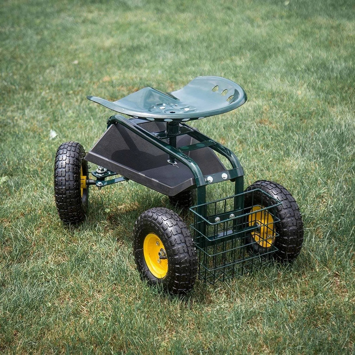Green Garden Cart with Swivel Seat and Basket X9252