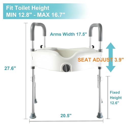 4.5in Raised Toilet Seat with Handles, Heavy Duty Support up to 330lbs, Adjustable Legs W8657
