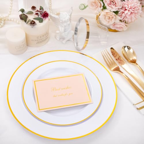 150 PCS Gold Plastic Plates Disposable Dinnerware Set with Cups I64765