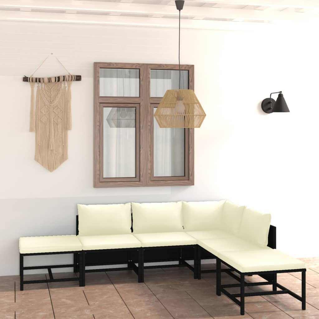 6 Piece Poly Rattan Garden Set with Cushions Black Y125156