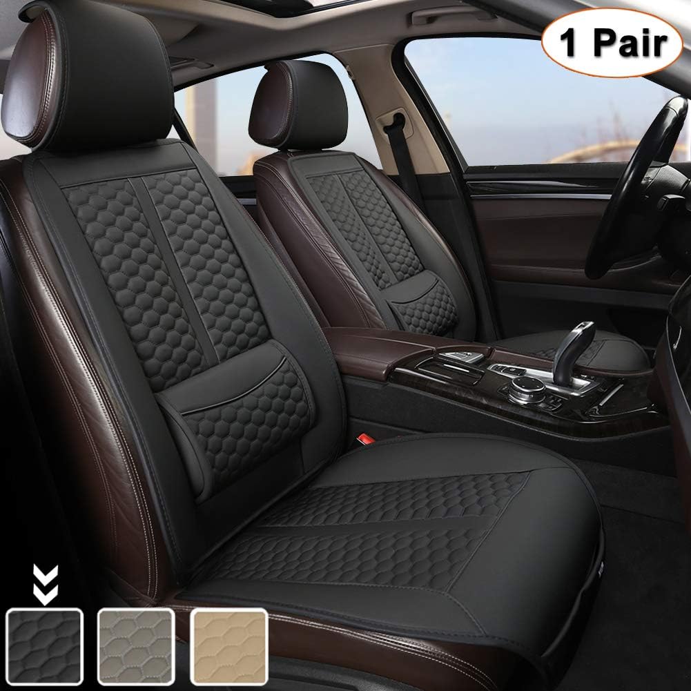 Black Car Seat Covers, 1 Pair Universal Sideless Seat Protectors with Lumbar Support and Headrest Cover, Pack of 2 L34086