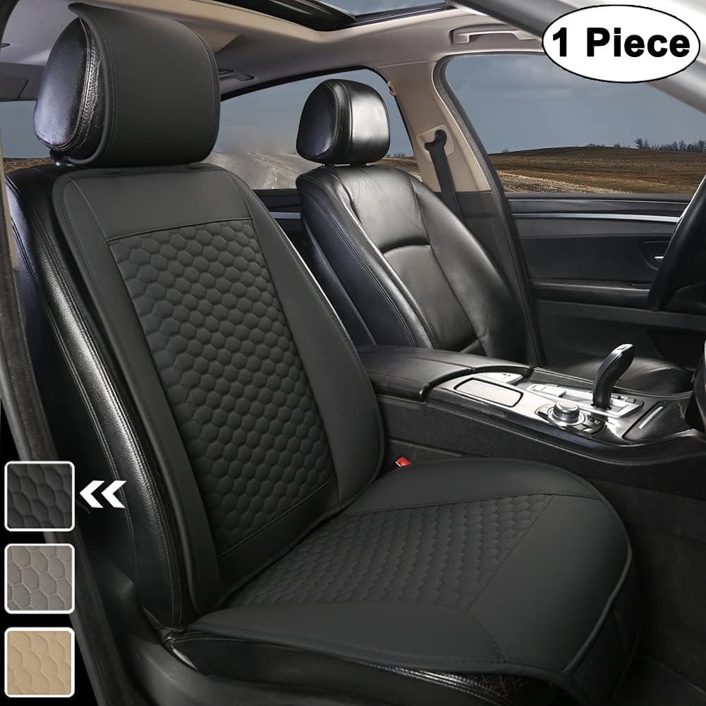 Black Car Seat Covers, 1 Pair Universal Sideless Seat Protectors with Lumbar Support and Headrest Cover, Pack of 2 L34086