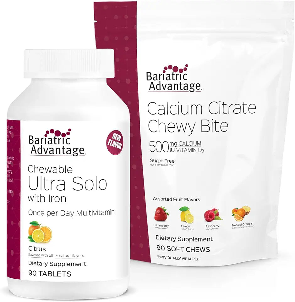 Chewable Ultra Solo with Iron Citrus 30 Count and Calcium Citrate Chewy Bites 500 mg Assorted Fruit 90 Count P5984