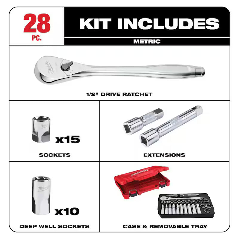 1/2 in. Drive SAE/Metric Ratchet and Socket Tool Set 50-Piece I615926