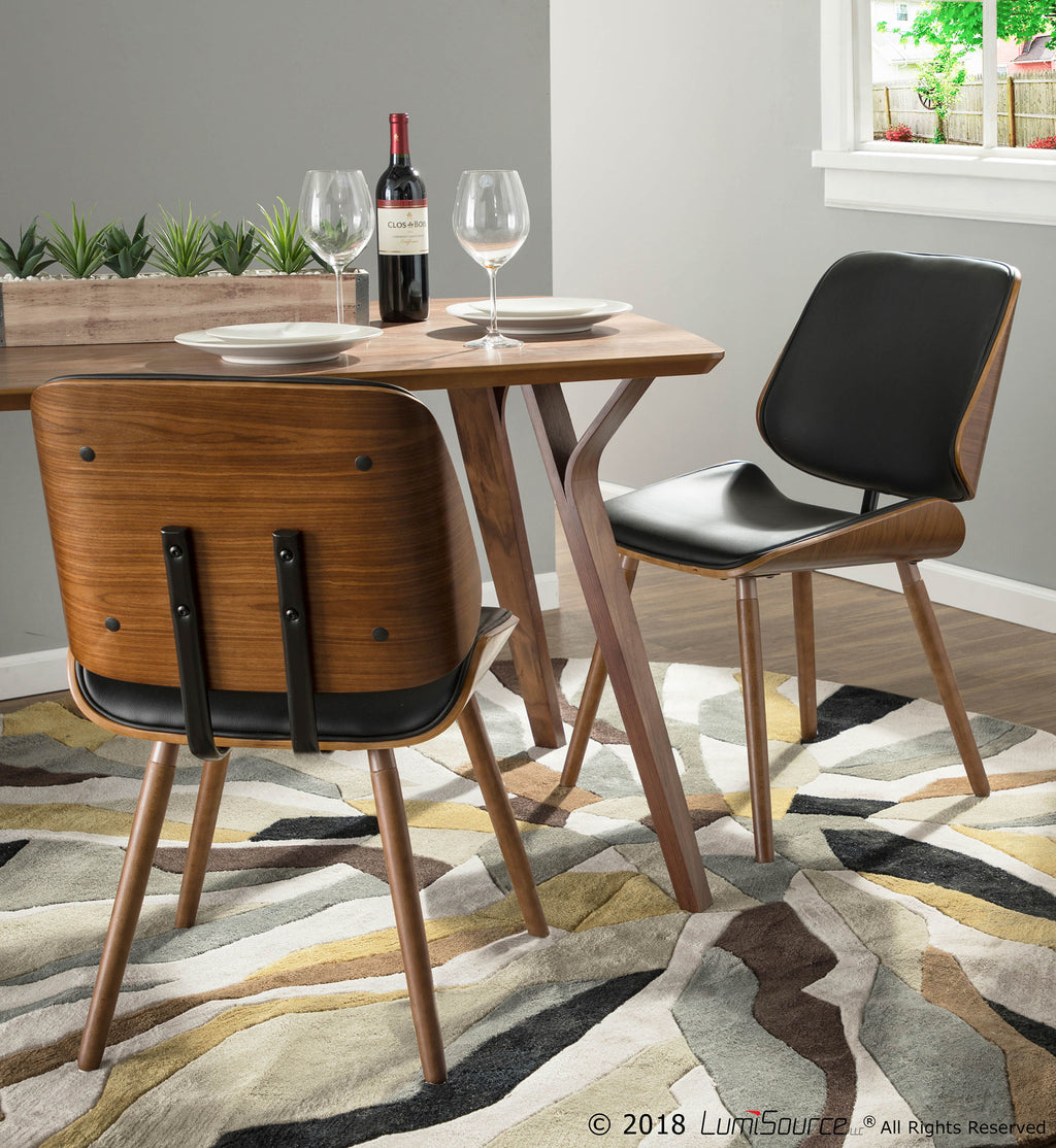 Walnut Black Faux Leather Dining/Accent Chair Set of 2 I7922