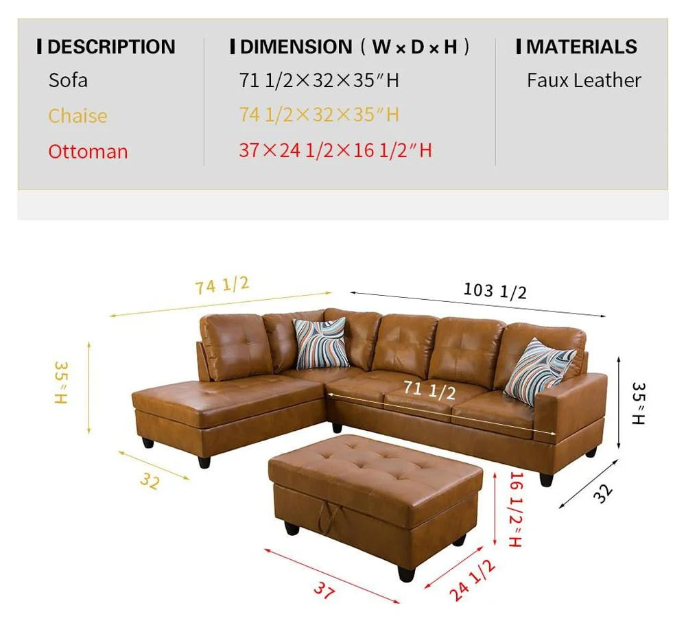 Faux Leather Left Hand Facing Sectional Sofa Set G287
