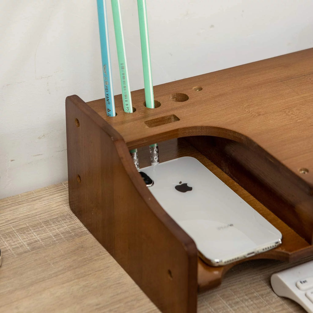 2 Tier Bamboo Monitor Stand Riser with 4 Drawers E654