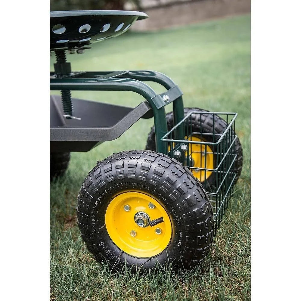 Green Garden Cart with Swivel Seat and Basket X9252