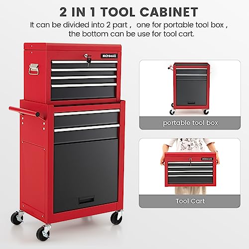 Rolling Tool Chest Cabinet with Wheels and Lock, 6 Drawers H825