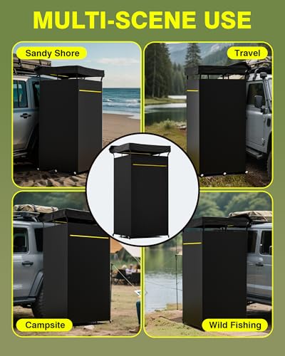 Shower Tent with Roof Rack, Foldable Floor Mat, LED Light Strip, 3.3ft*3.3ft*5.5ft Y85292