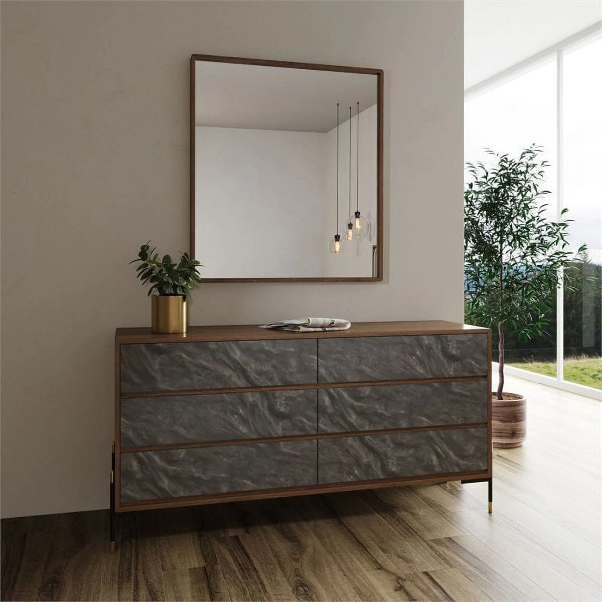 Walnut Gray Wood Dresser E337503