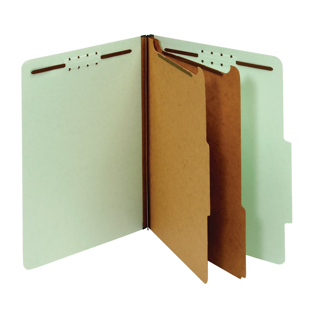 Light Green 10 pk Pressboard Classification Folders With Fasteners B406598