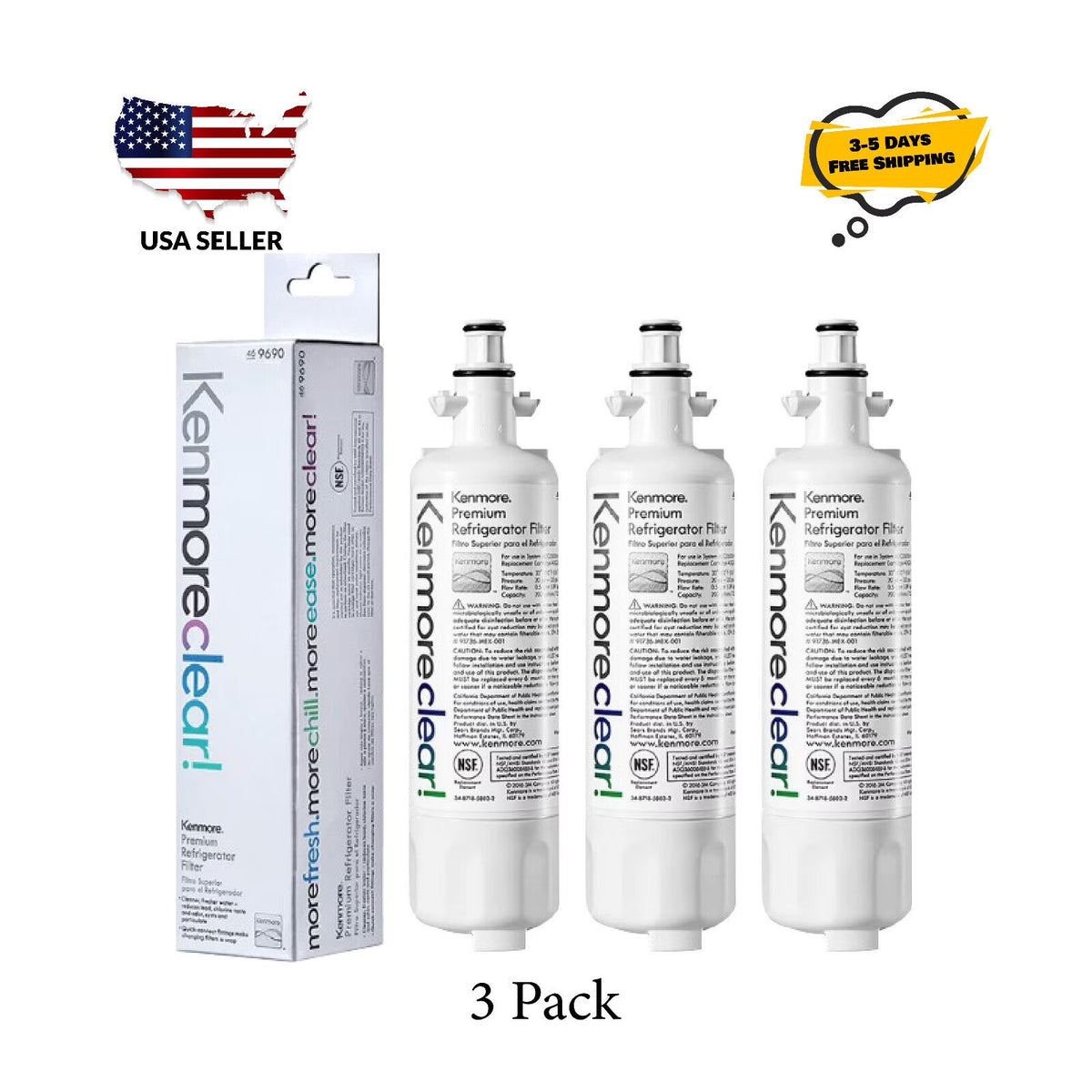 3 Pack Refrigerator Water Filter B8728