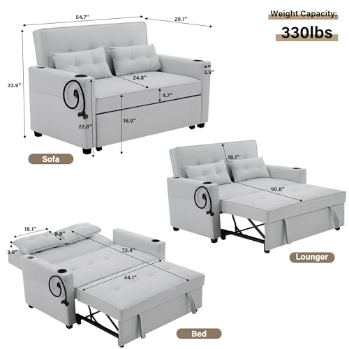 White 3-in-1 Convertible Loveseat Sleeper Bed with Pillow Y31080