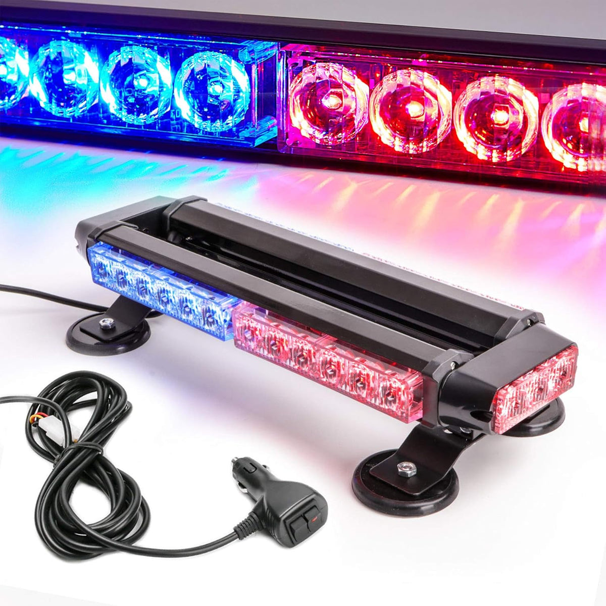 Amber 30 LEDs Safety Strobe Light Bar with Magnetic Base, Yellow, 12-24V/30W, Pack of 2 I6598