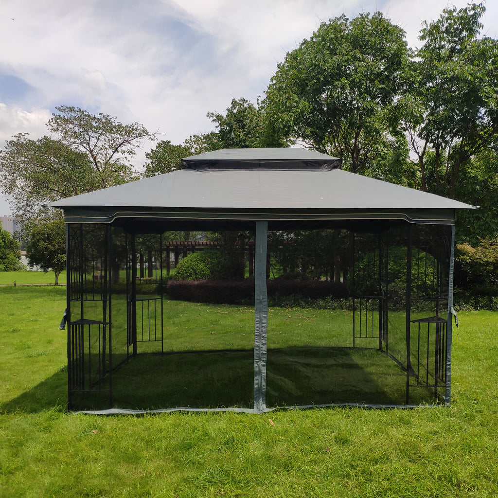 Gray Outdoor Patio Gazebo Canopy Tent with Ventilated Double Roof and Mosquito Net Y680