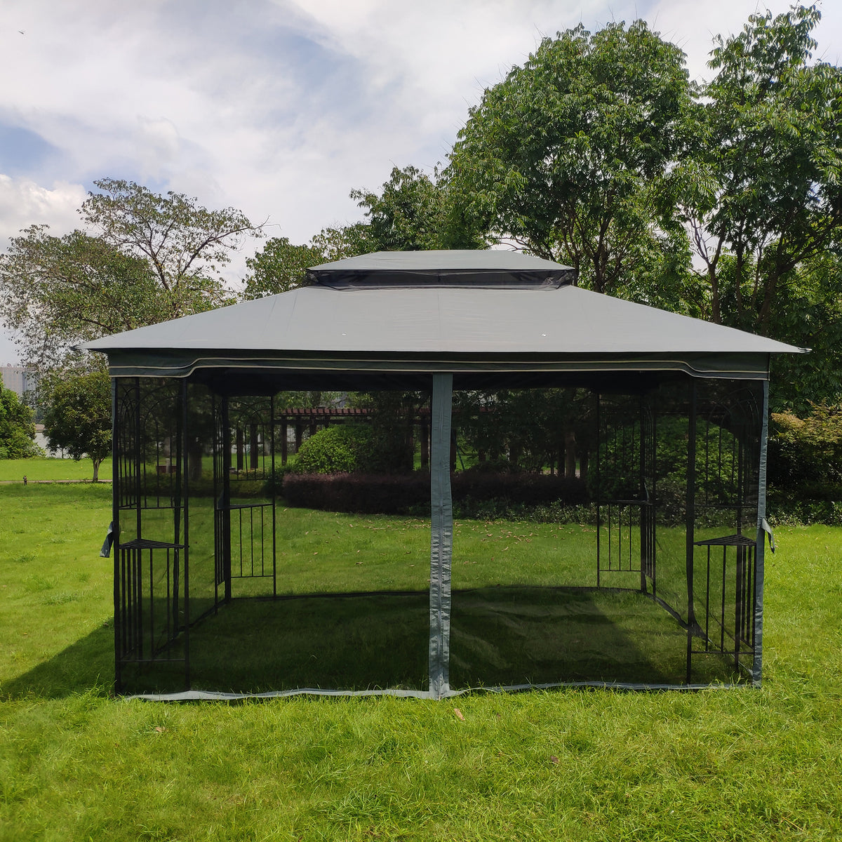 Gray Outdoor Patio Gazebo Canopy Tent with Ventilated Double Roof and Mosquito Net Y680