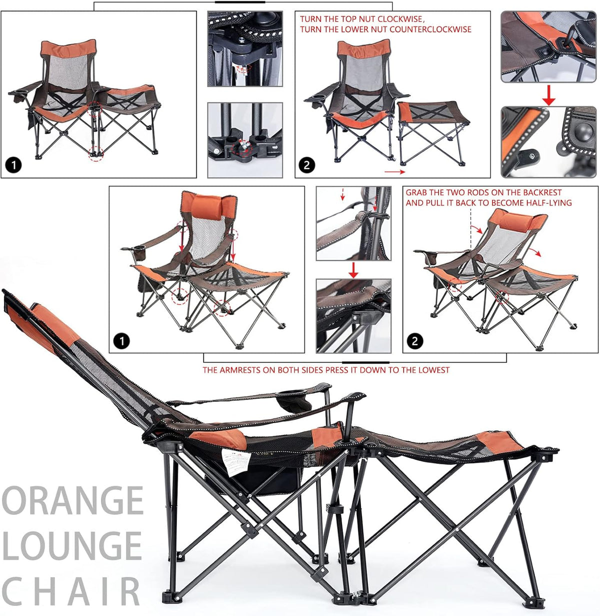 Folding Reclining Camping Chair with Footrest Z91899