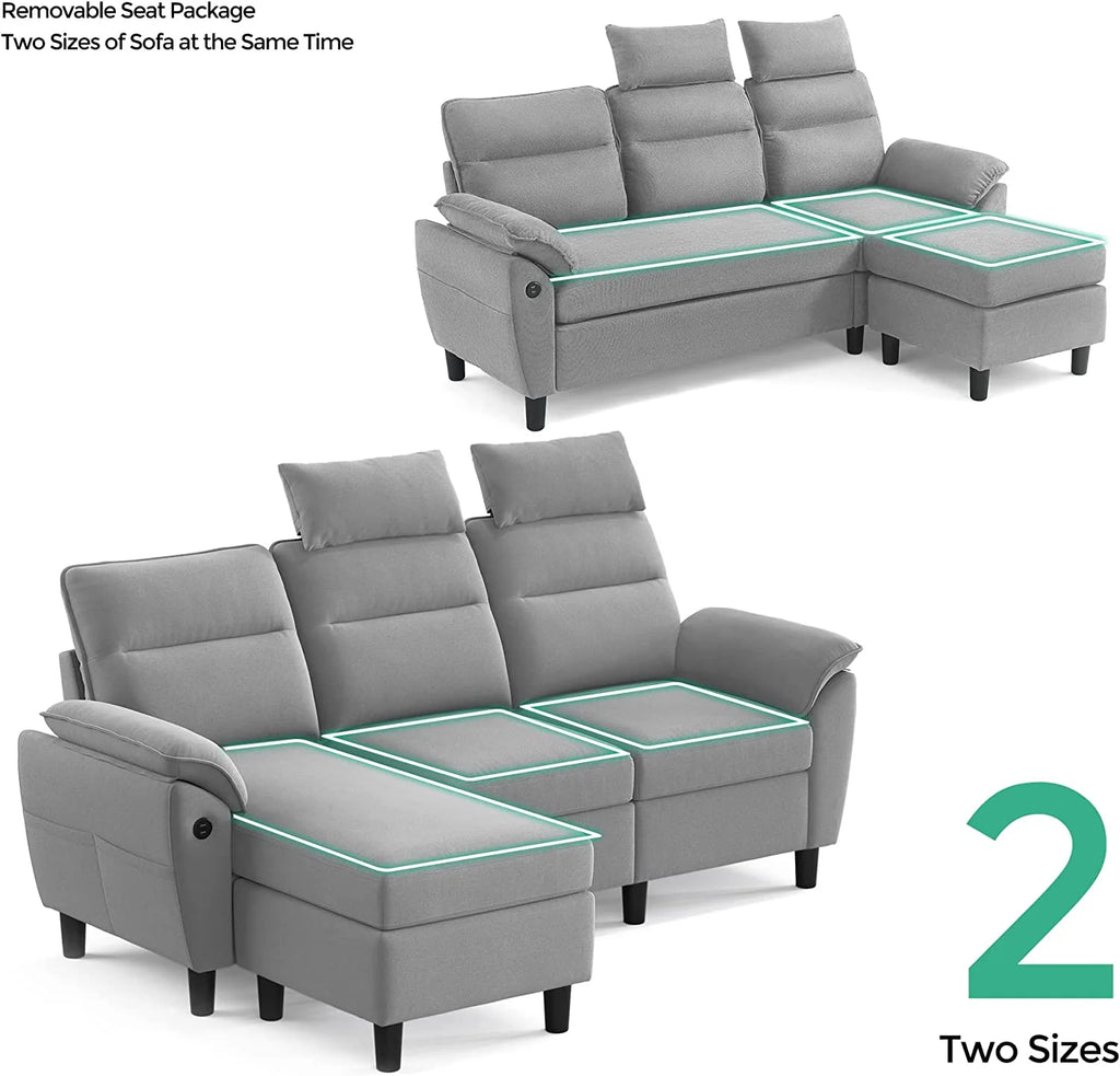 Light Grey Reversible Sectional Sofa with Storage W323