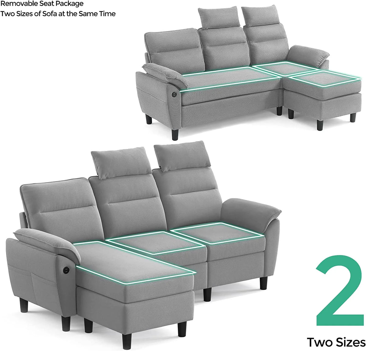 Light Grey Reversible Sectional Sofa with Storage W323