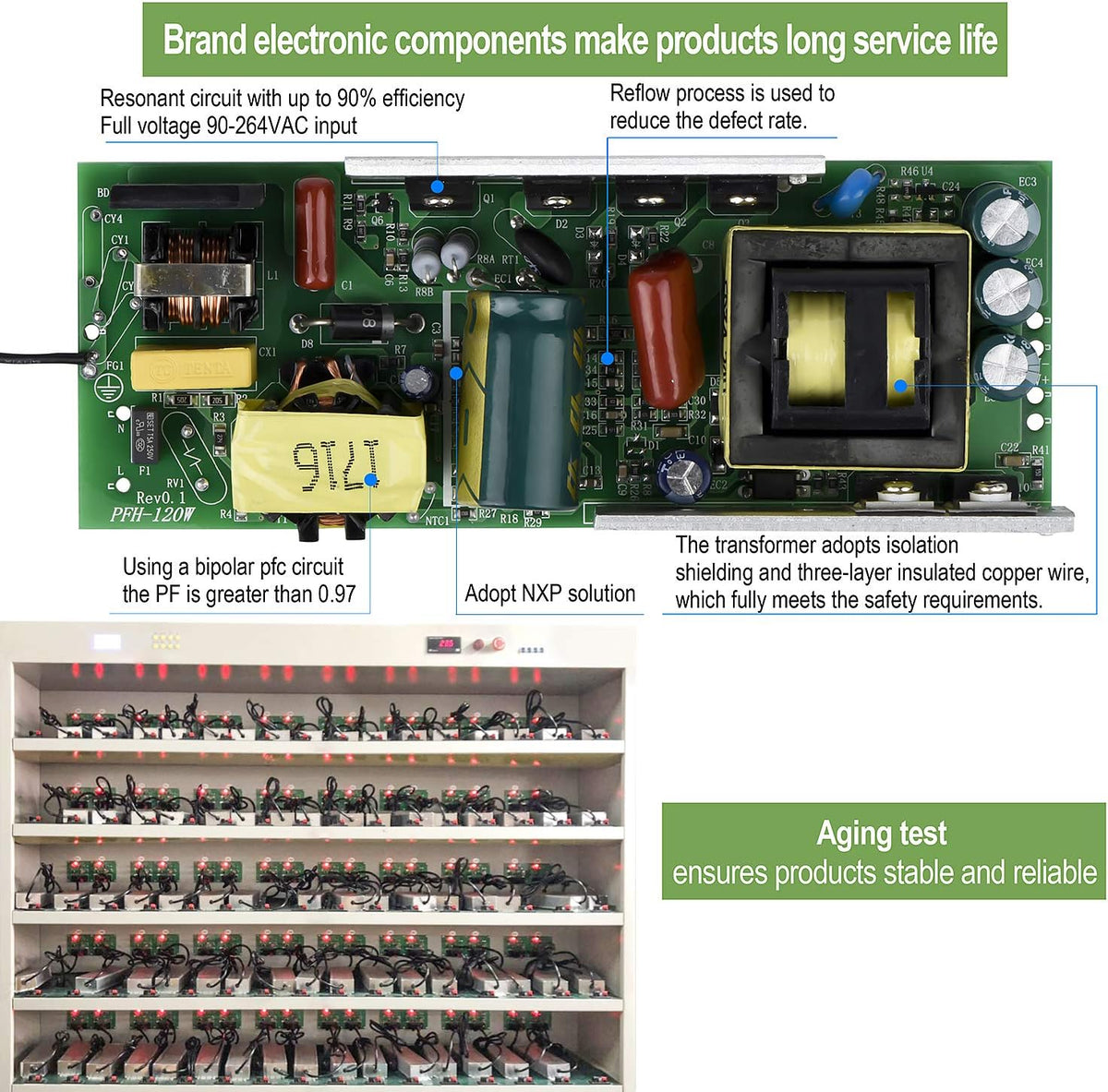 150 Watts Waterproof IP67 LED Driver Power Supply, 85V-265V AC to 12V DC, 3-Prong Plug U9685