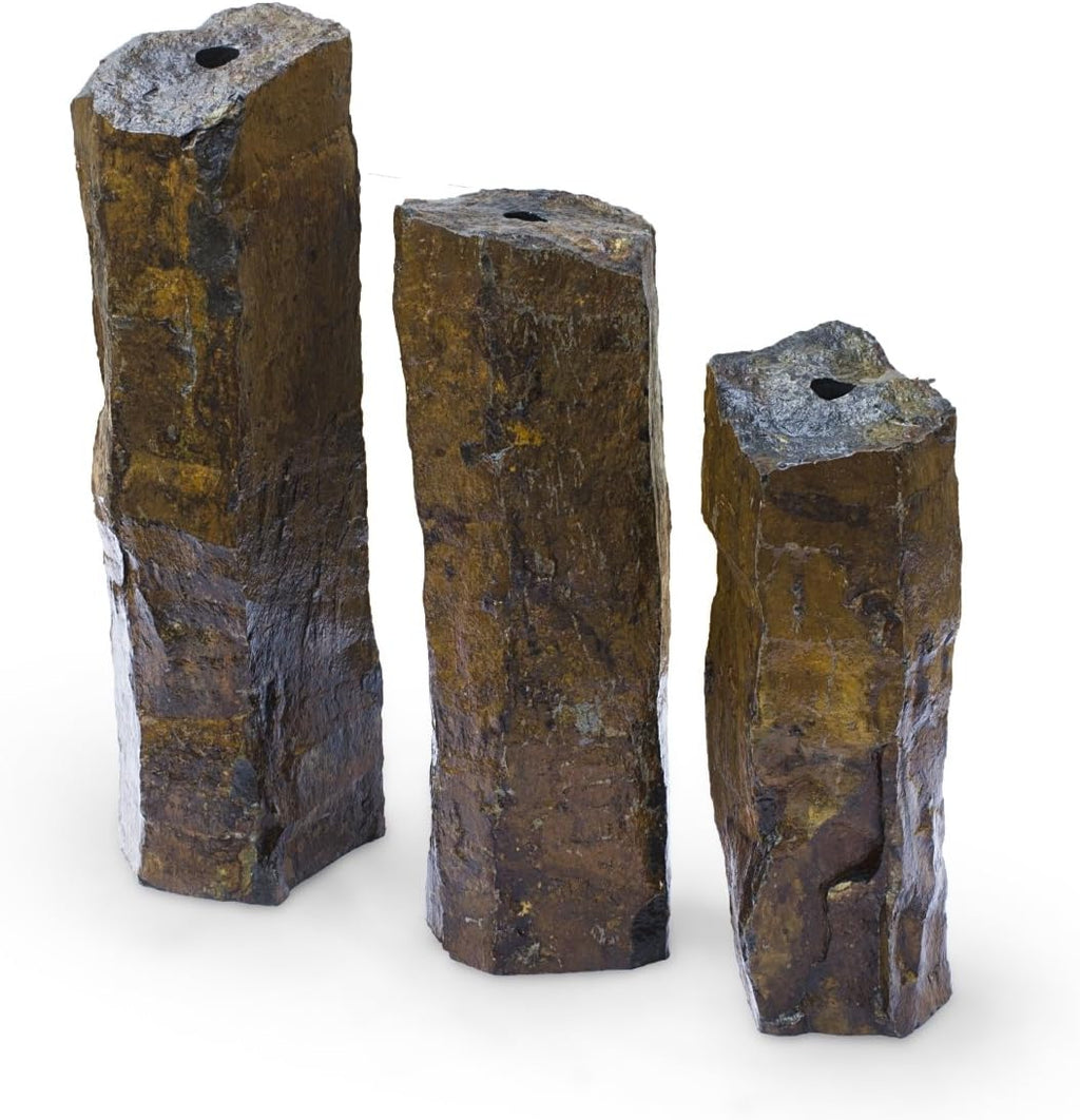 Set of 3 Basalt Stone Fountain Columns T3965